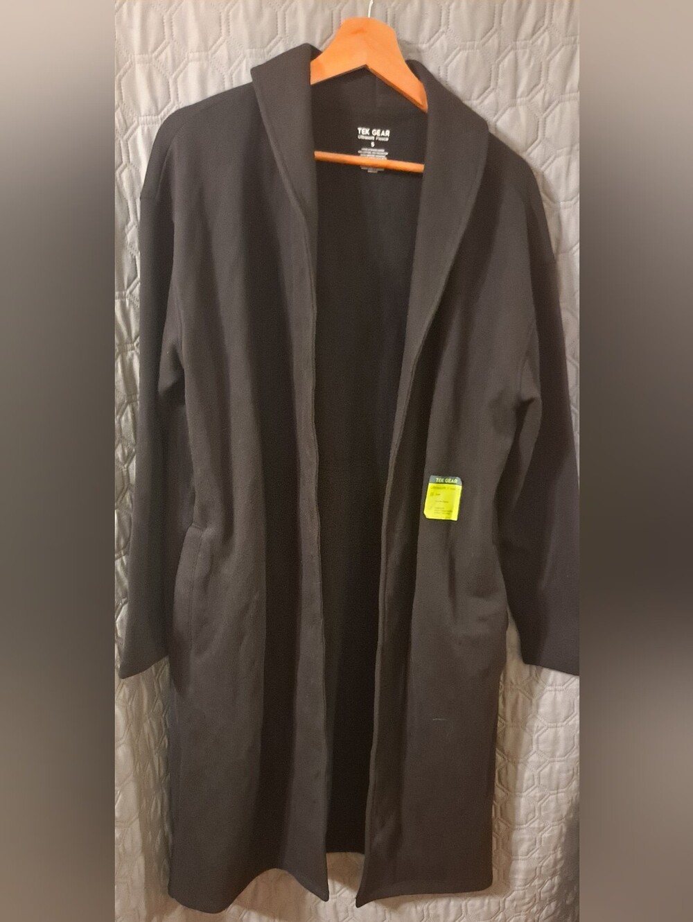 tek gear Womenโs Black Open-Front Trench Coat Fleece Sz S